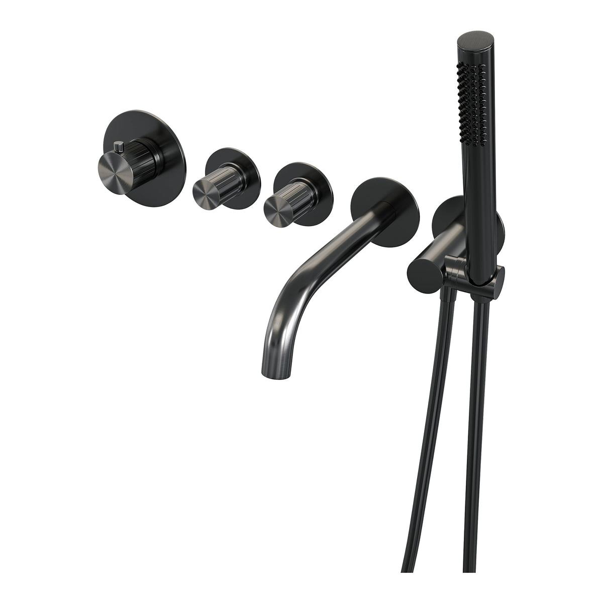 Brauer Stripe inbouw badthermostaat met uitloop - staafhanddouche - Geborsteld Gunmetal PVD