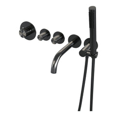 Brauer Stripe inbouw badthermostaat met uitloop - staafhanddouche - Geborsteld Gunmetal PVD