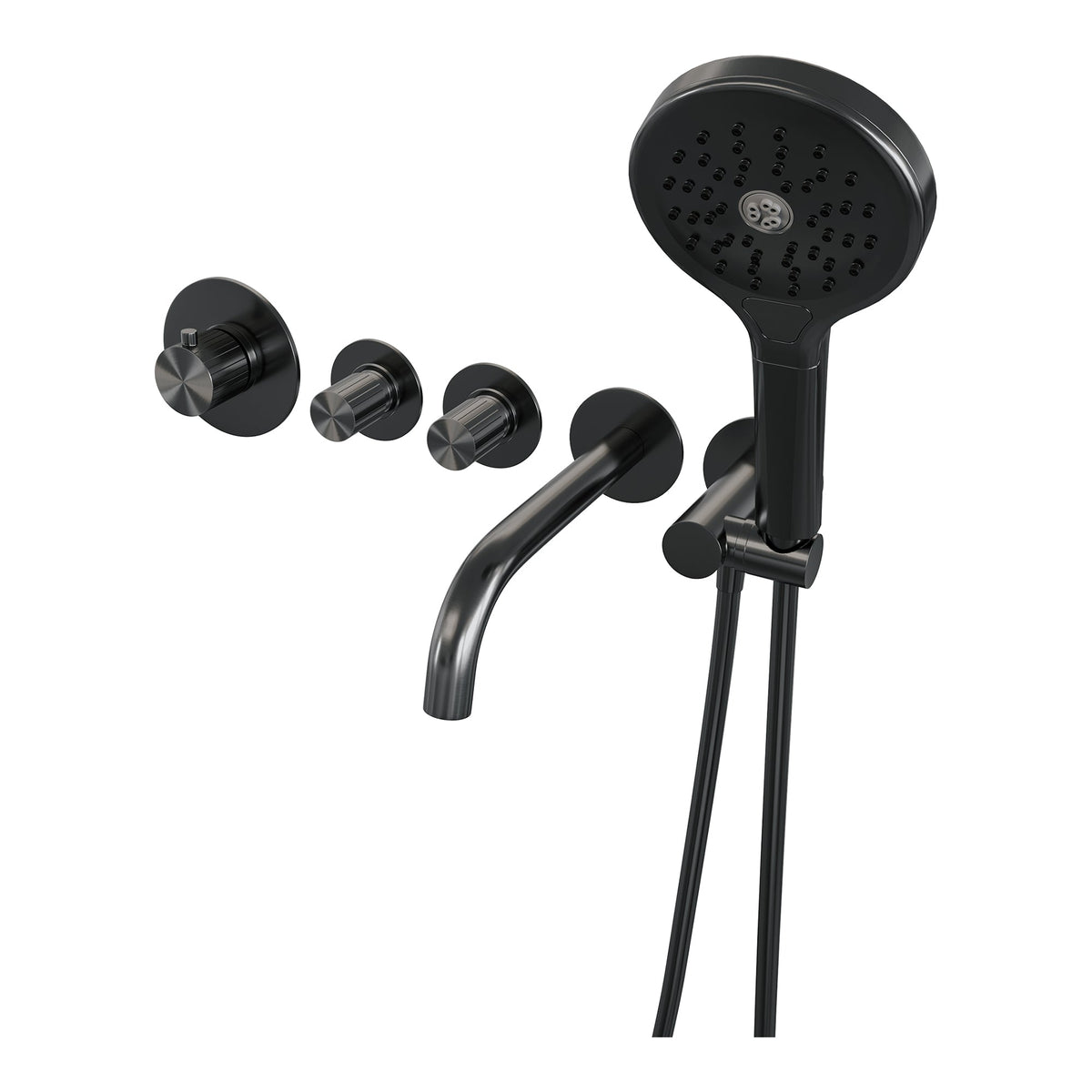 Brauer Stripe inbouw badthermostaat met uitloop - 3-standen handdouche - Geborsteld Gunmetal PVD
