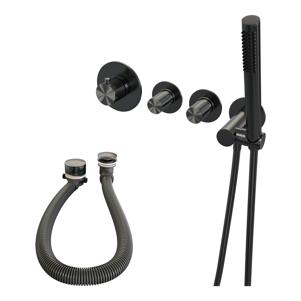 Brauer Stripe inbouw badthermostaat met badvulcombinatie - staafhanddouche - Geborsteld Gunmetal PVD