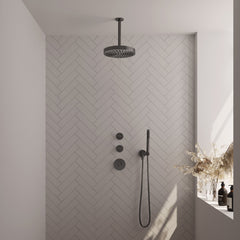 Brauer Stripe inbouw regendoucheset met 2 stopkranen  - 20cm plafondbuis - staafhanddouche - wandhouder - Geborsteld Gunmetal PVD