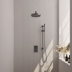 Brauer Stripe thermostatische inbouw regendouche rechthoekig - rechte wandarm - staafhanddouche - glijstang - Geborsteld Gunmetal PVD