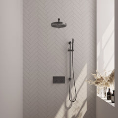 Brauer Stripe inbouw regendoucheset met drukknoppen - rechte wandarm - staafhanddouche - glijstang - Geborsteld Gunmetal PVD
