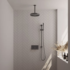 Brauer Stripe inbouw regendoucheset met drukknoppen  - 20cm plafondbuis - staafhanddouche - glijstang - Geborsteld Gunmetal PVD