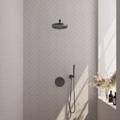 Brauer Stripe inbouw regendoucheset rond - rechte wandarm - staafhanddouche - wandhouder - Geborsteld Gunmetal PVD