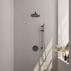 Brauer Stripe inbouw regendoucheset rond - rechte wandarm - staafhanddouche - glijstang - Geborsteld Gunmetal PVD