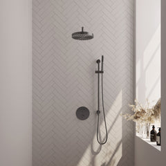 Brauer Stripe inbouw regendoucheset rond - gebogen wandarm - staafhanddouche - glijstang - Geborsteld Gunmetal PVD