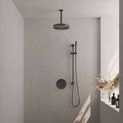 Brauer Stripe inbouw regendoucheset rond  - 20cm plafondbuis - staafhanddouche - glijstang - Geborsteld Gunmetal PVD