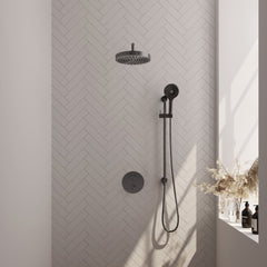 Brauer Stripe inbouw regendoucheset rond - gebogen wandarm - 3-standen handdouche - glijstang - Geborsteld Gunmetal PVD