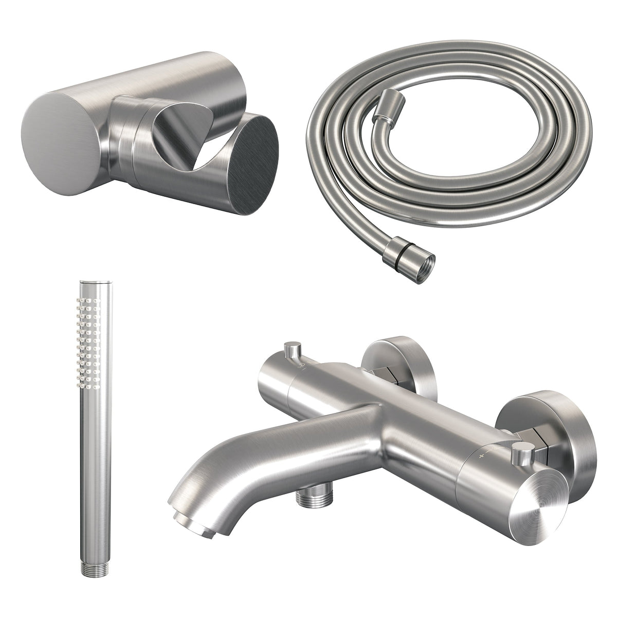 Brauer Edition badthermostaat met badset - staafhanddouche - geborsteld RVS PVD
