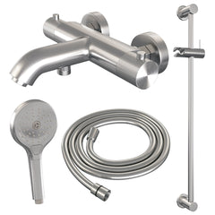 Brauer Carving badthermostaat Glijstangset - 3-standen handdouche - geborsteld RVS PVD