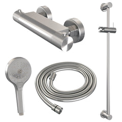 Brauer Carving glijstangset met thermostaat - 3-standen handdouche - geborsteld RVS PVD