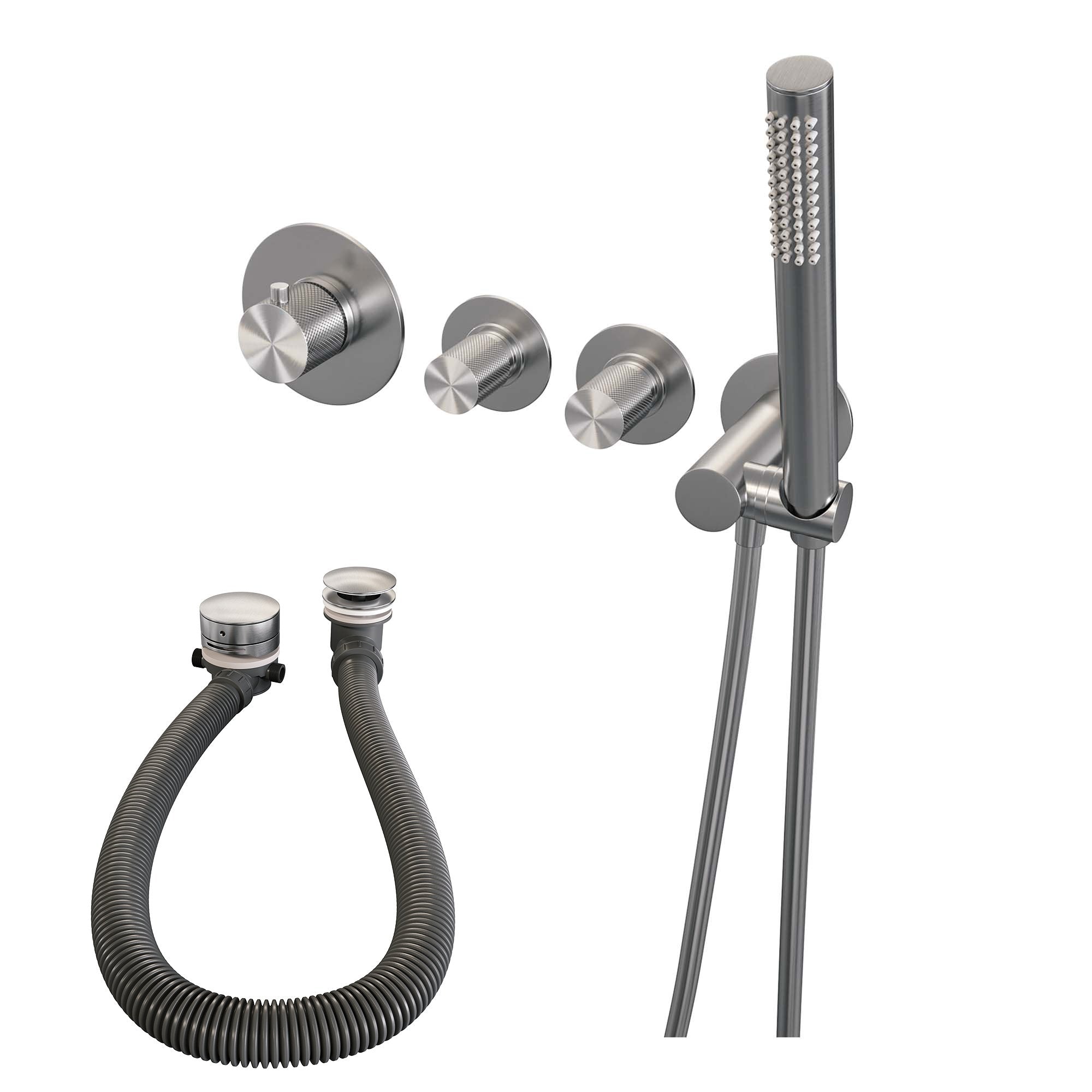 Brauer Copper Carving inbouw badthermostaat met badafvoer/vulcombinatie - staafhanddouche - Geborsteld Koper PVD -  5-GK-095
