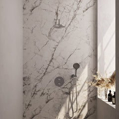 Brauer Edition inbouw regendoucheset 3-weg rond - 20cm hoofddouche - gebogen wandarm - 3 standen handdouche - wandhouder - geborsteld RVS PVD