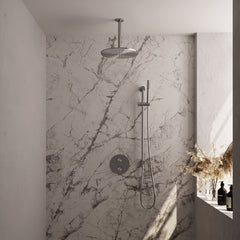 Brauer Edition inbouw regendoucheset 3-weg rond - 30cm hoofddouche - plafondarm - staafhanddouche - glijstang - geborsteld RVS PVD
