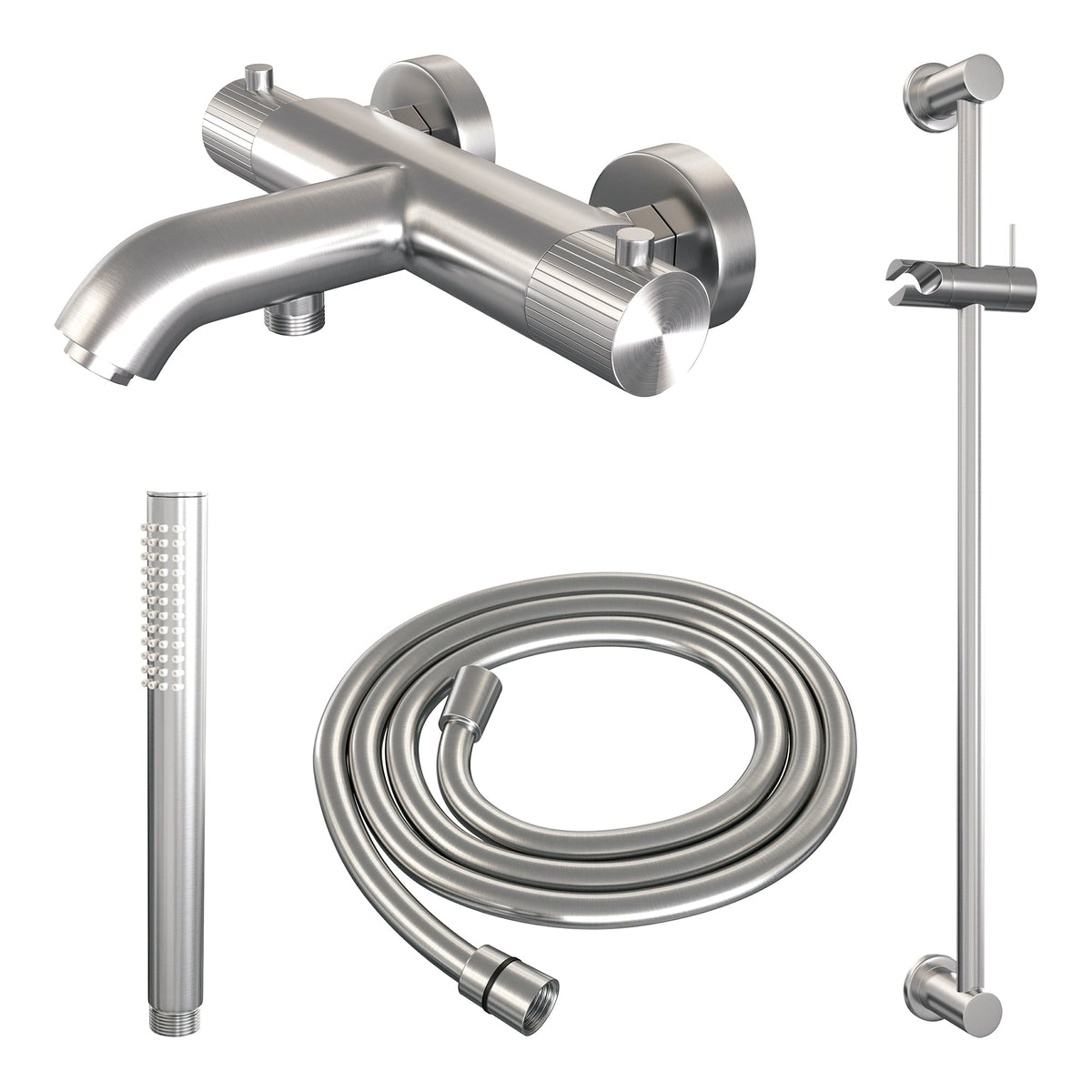 Brauer Stripe opbouw bad thermostaatkraan glijstangset - met staafhanddouche - geborsteld RVS PVD