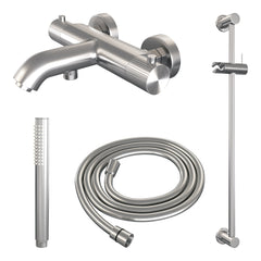 Brauer Stripe opbouw bad thermostaatkraan glijstangset - met staafhanddouche - geborsteld RVS PVD