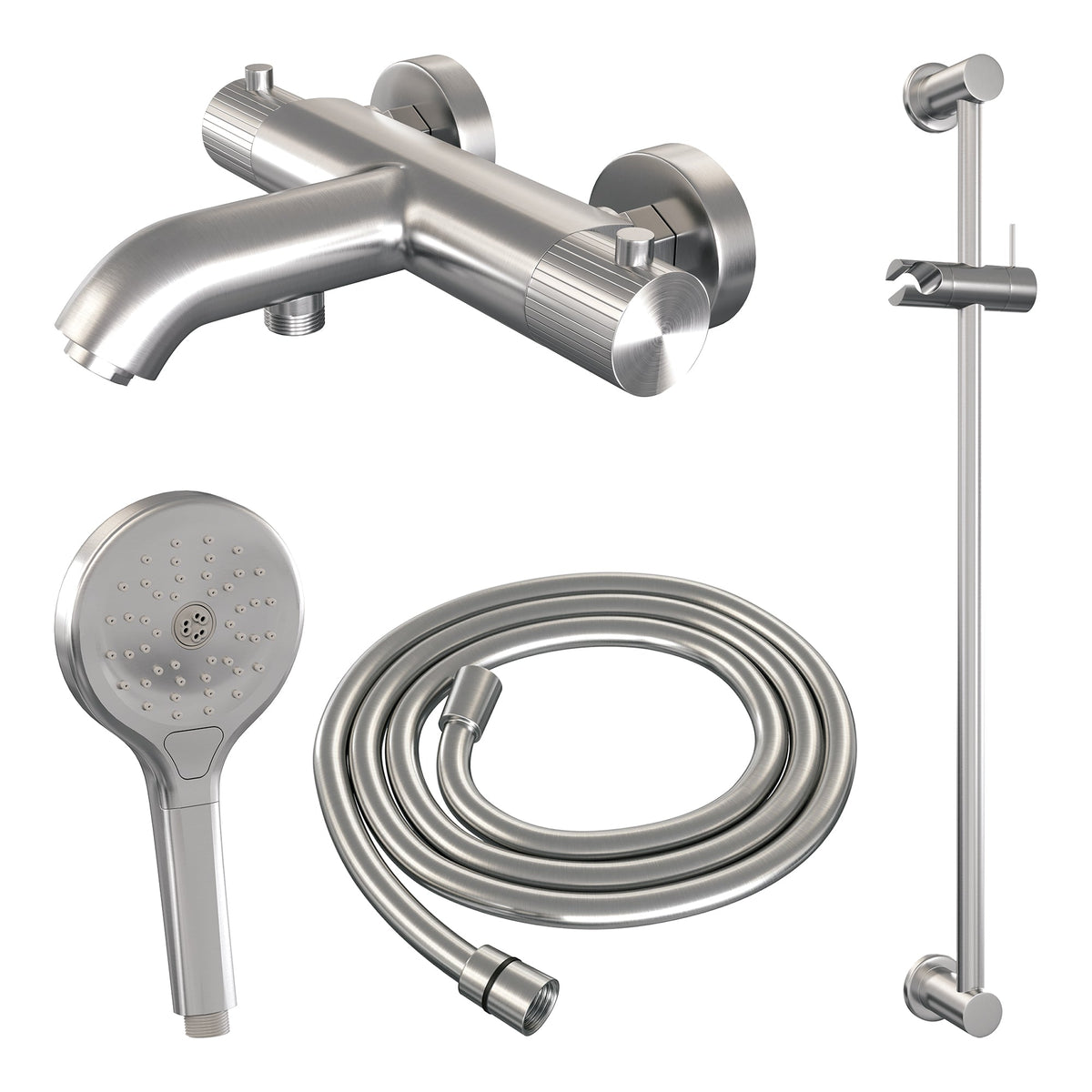Brauer Stripe opbouw bad thermostaatkraan glijstangset - met 3-standen handdouche - geborsteld RVS PVD