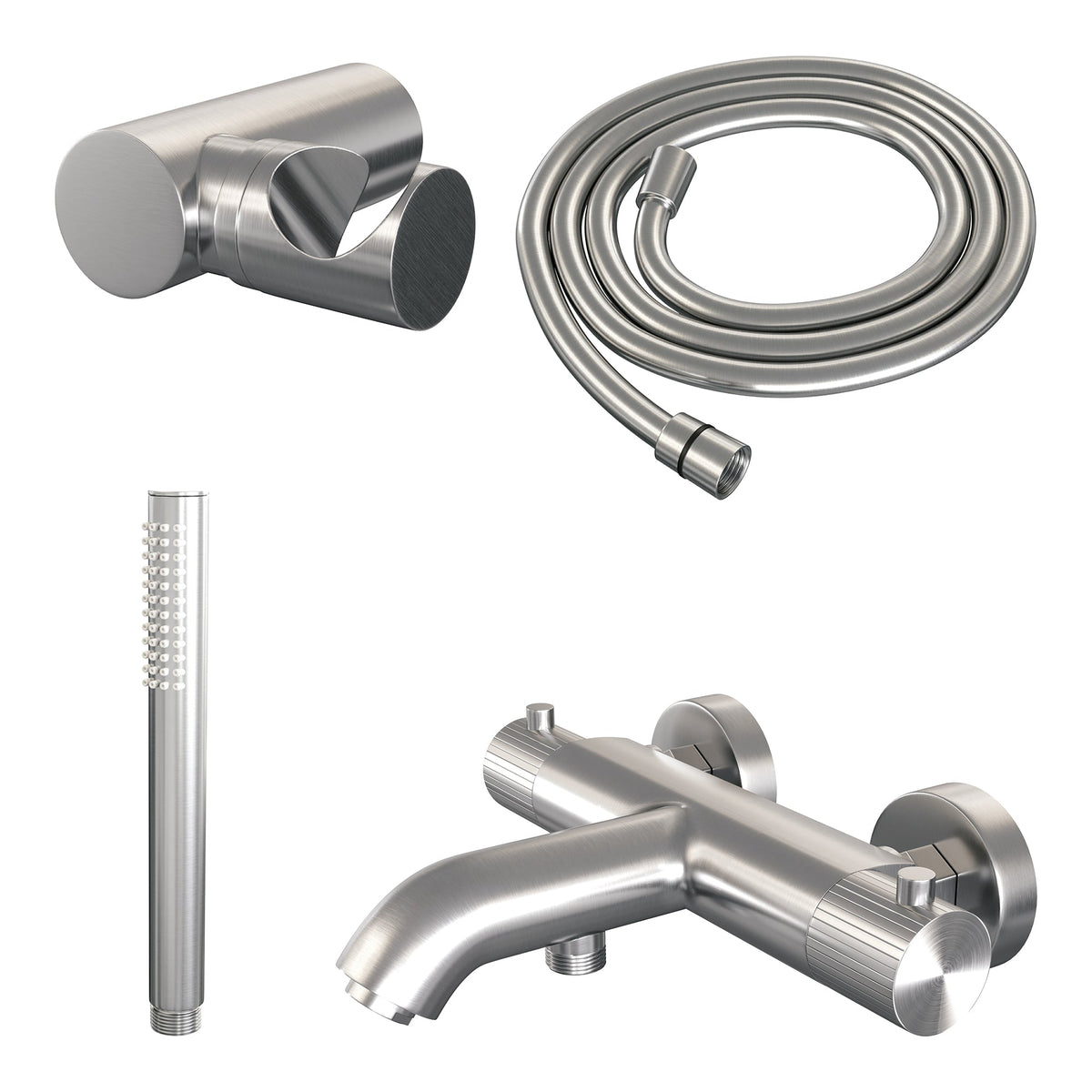 Brauer Stripe opbouw bad thermostaatkraan set - met staafhanddouche - geborsteld RVS PVD