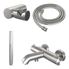 Brauer Stripe opbouw bad thermostaatkraan set - met staafhanddouche - geborsteld RVS PVD