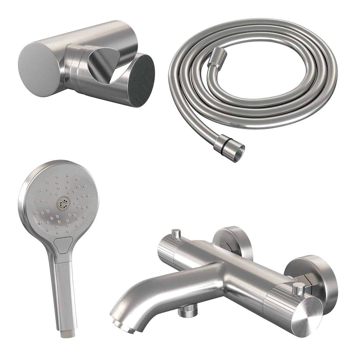 Brauer Stripe opbouw bad thermostaatkraan set - met 3-standen handdouche - geborsteld RVS PVD