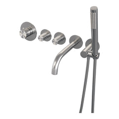 Brauer Stripe inbouw badthermostaat met uitloop - staafhanddouche - geborsteld RVS PVD