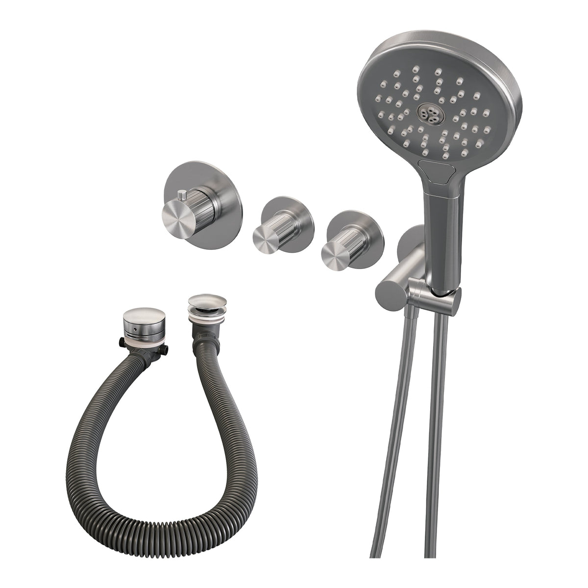 Brauer Stripe inbouw badthermostaat met badvulcombinatie - 3-standen handdouche - geborsteld RVS PVD