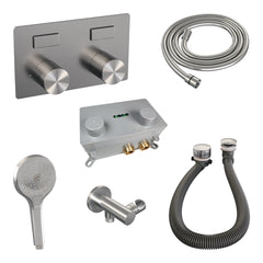 Brauer Stripe inbouw badthermostaat met drukknoppen en badvulcombinatie - 3-standen handdouche - geborsteld RVS PVD