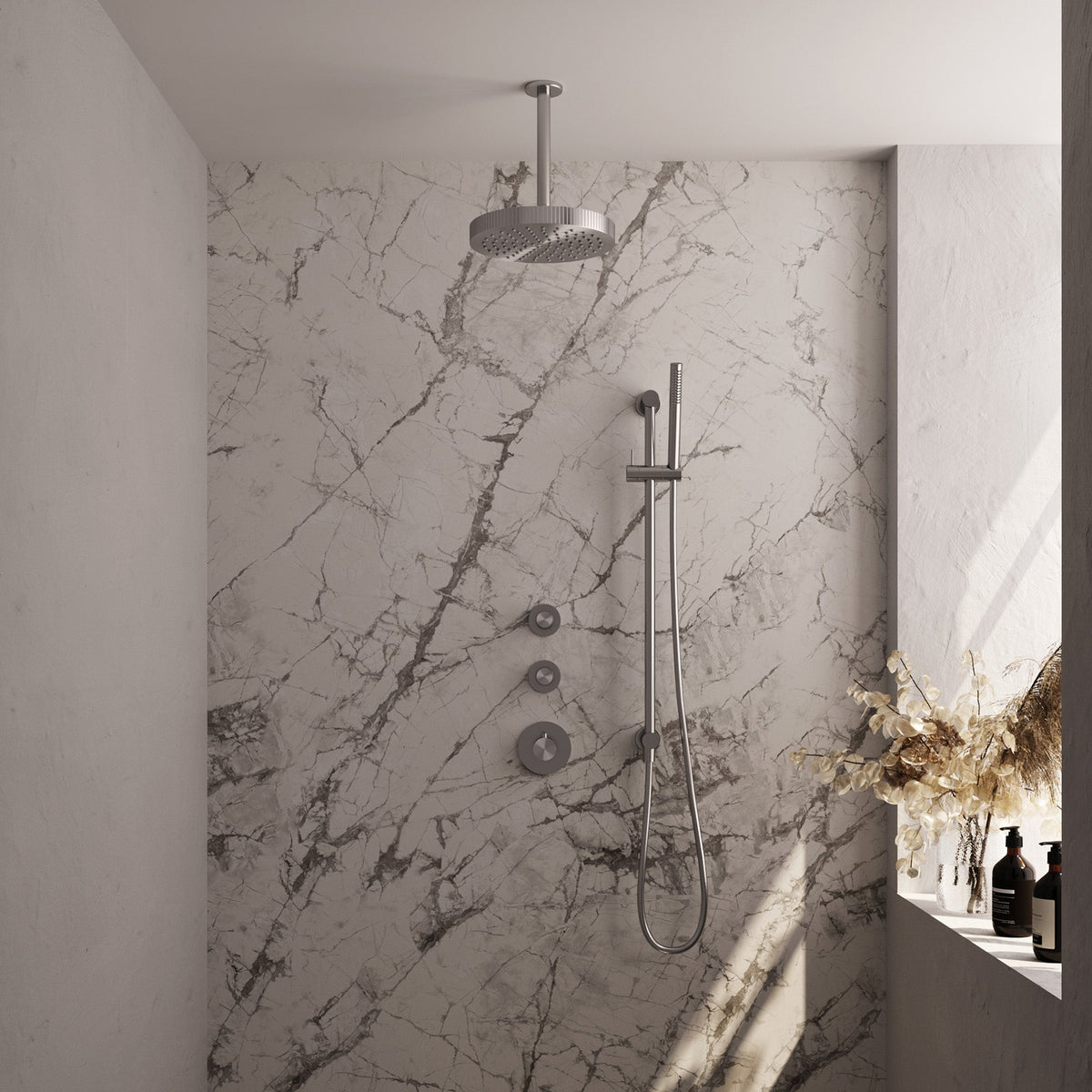 Brauer Stripe inbouw regendoucheset met 2 stopkranen  - 20cm plafondbuis - staafhanddouche - glijstang - geborsteld RVS PVD