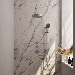 Brauer Stripe inbouw regendoucheset met 2 stopkranen - gebogen wandarm - 3-standen handdouche - glijstang - geborsteld RVS PVD