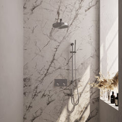 Brauer Stripe inbouw regendoucheset met drukknoppen - rechte wandarm - staafhanddouche - glijstang - geborsteld RVS PVD
