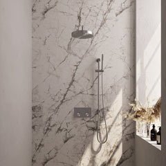 Brauer Stripe inbouw regendoucheset met drukknoppen - gebogen wandarm - staafhanddouche - glijstang - geborsteld RVS PVD