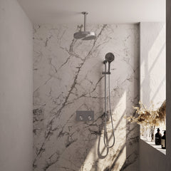 Brauer Stripe inbouw regendoucheset met drukknoppen  - 20cm plafondbuis - 3-standen handdouche - glijstang - geborsteld RVS PVD