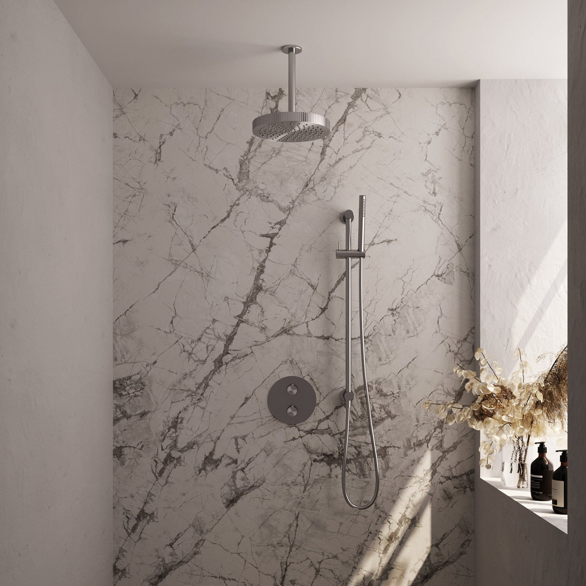 Brauer Stripe inbouw regendoucheset rond  - 20cm plafondbuis - staafhanddouche - glijstang - geborsteld RVS PVD