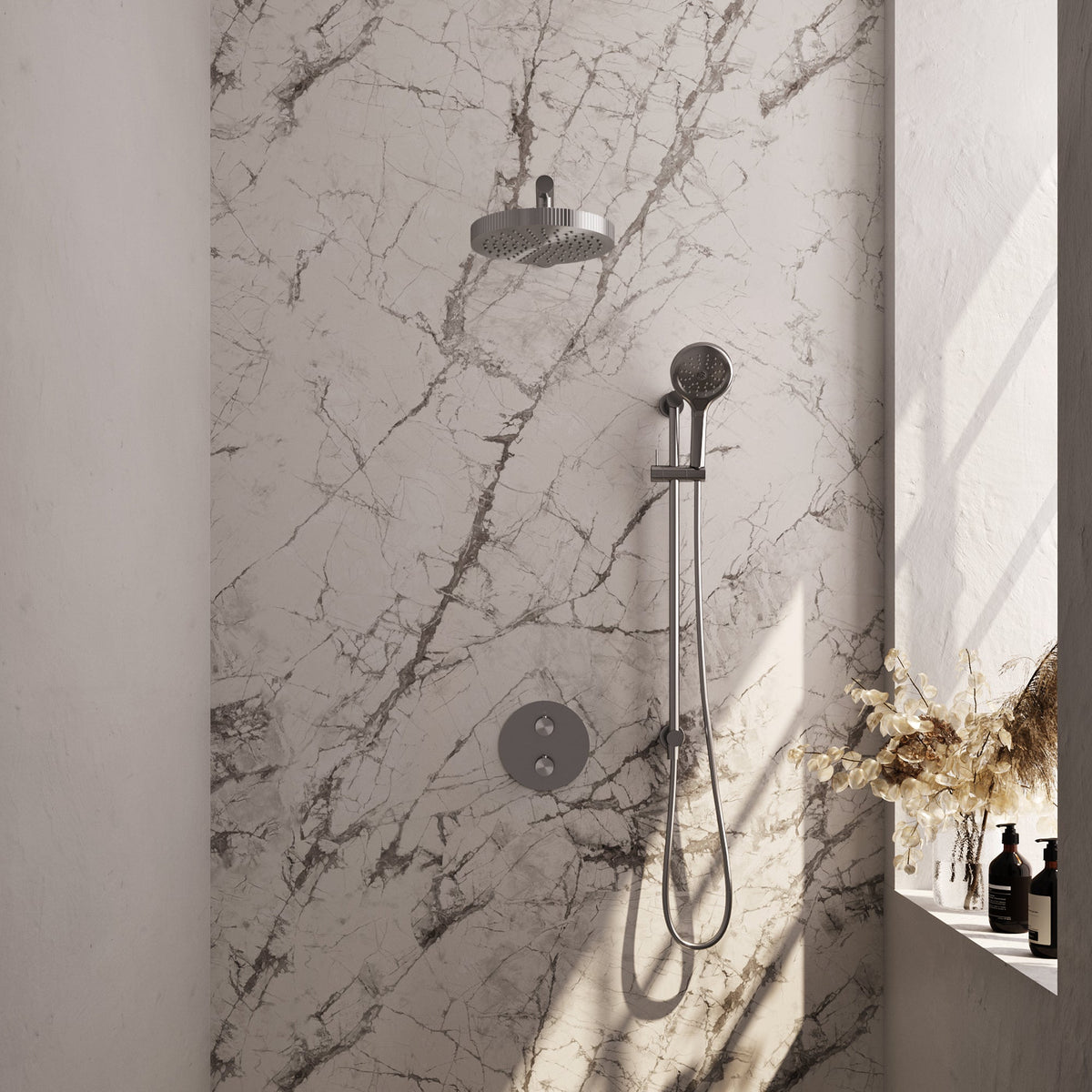 Brauer Stripe inbouw regendoucheset rond - rechte wandarm - 3-standen handdouche - glijstang - geborsteld RVS PVD