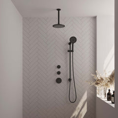 Brauer Edition thermostatische inbouw doucheset - Mat Zwart - hoofddouche 20cm - plafondsteun - ronde handdouche - Glijstang