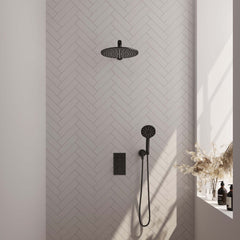 Brauer Edition inbouwset met 3-weg thermostaat - hoofddouche 30cm - rechte wandarm 40cm - ronde 3-standen handdouche - wandaansluiting - Mat Zwart