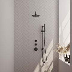 Brauer Edition thermostatische inbouw doucheset - hoofddouche 20cm - wandarm gebogen - staafhanddouche - Glijstang - Mat Zwart