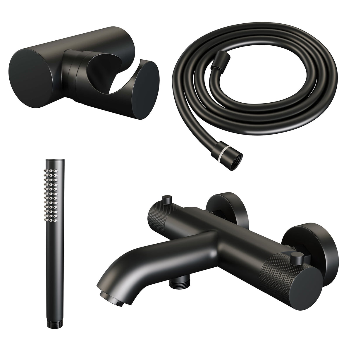 Brauer Carving badthermostaat met badset - staafhanddouche - Mat Zwart