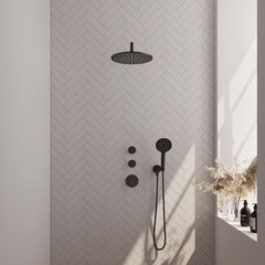 Brauer Carving thermostatische inbouw doucheset - hoofddouche 30cm - gebogen wandarm - 3 standen handdouche rond - Mat Zwart