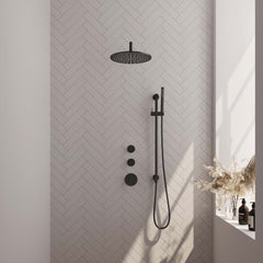 Brauer Carving thermostatische inbouw doucheset - hoofddouche 30cm - gebogen wandarm - staafhanddouche - Glijstang - Mat Zwart