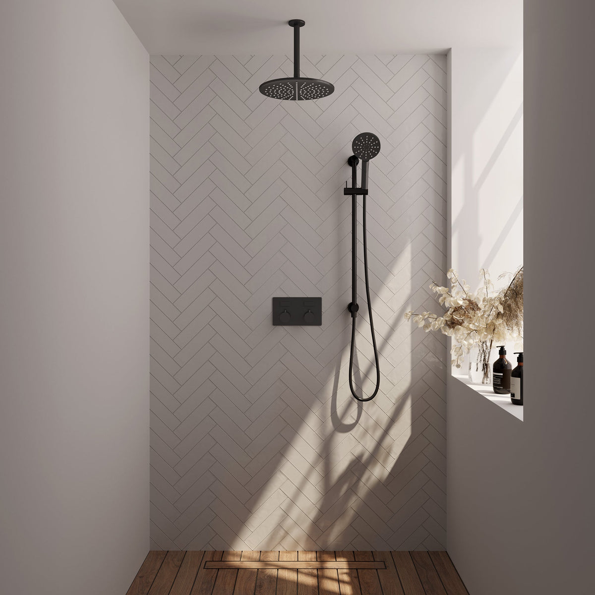 Brauer Edition inbouw doucheset - ronde handdouche - 30cm hoofdouche - plafondbuis - glijstang - Mat Zwart