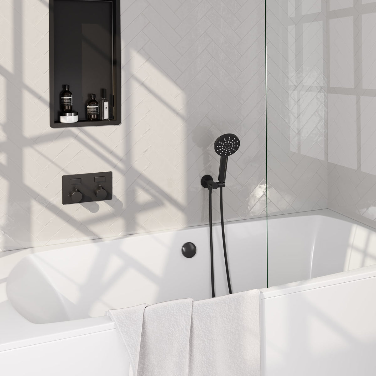 Brauer Edition inbouw badthermostaat - drukknoppen - badafvoer/vulcombinatie - 3-standen handdouche - Mat Zwart