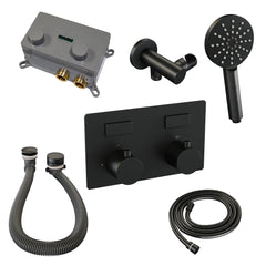 Brauer Brushed Edition thermostatische inbouw badkraan met drukknoppen SET 04 met badvulcombinatie en 3-standen handdouche en doucheslang en wandaansluitbocht RVS geborsteld PVD - 5-NG-209