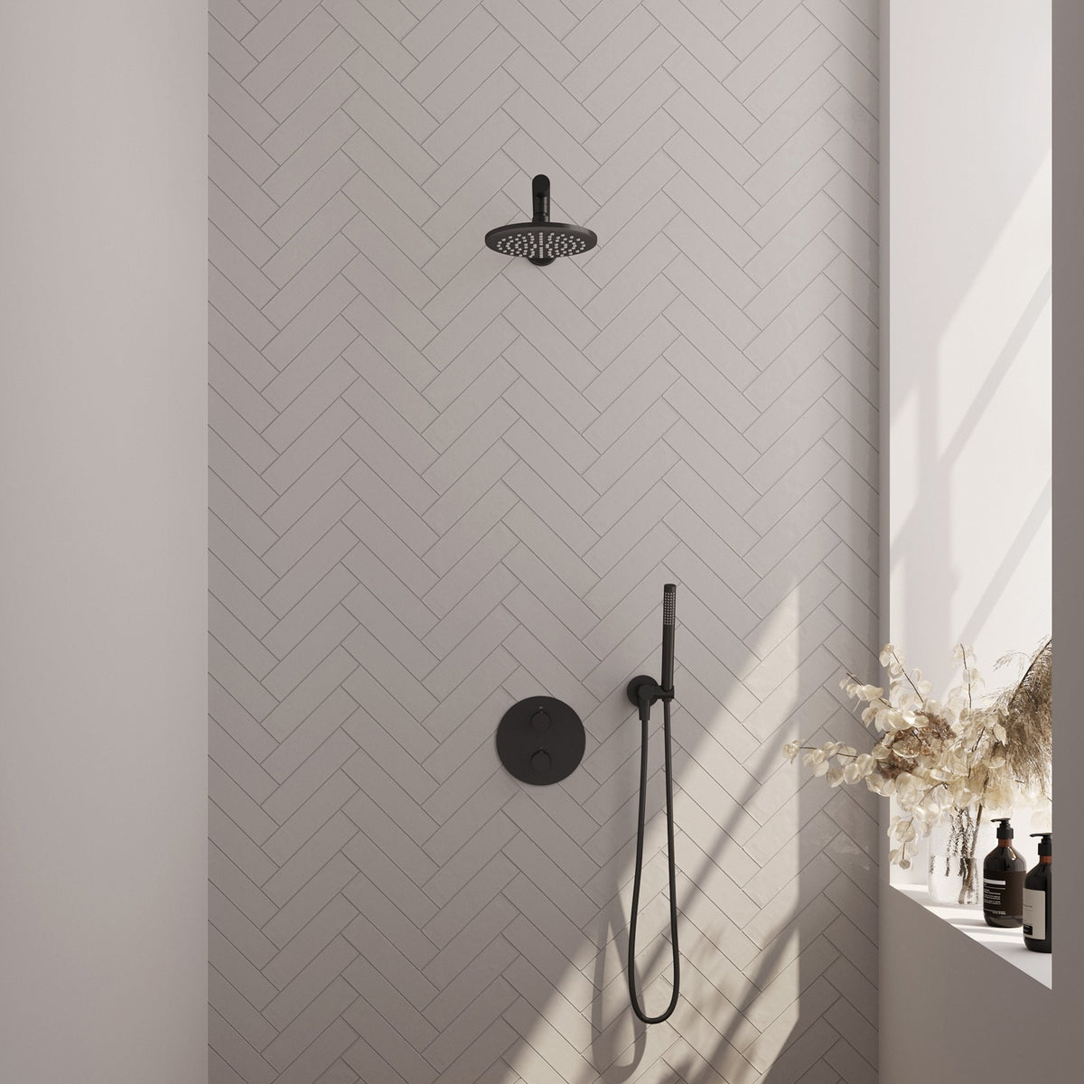 Brauer Edition inbouw regendoucheset 3-weg rond - 20cm hoofddouche - rechte wandarm - staafhanddouche - wandhouder - Mat Zwart