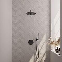 Brauer Edition inbouw regendoucheset 3-weg rond - 30cm hoofddouche - gebogen wandarm - staafhanddouche - wandhouder - Mat Zwart