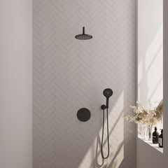 Brauer Edition inbouw regendoucheset 3-weg rond - 20cm hoofddouche - gebogen wandarm - 3 standen handdouche - wandhouder - Mat Zwart