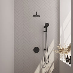 Brauer Edition inbouw regendoucheset 3-weg rond - 20cm hoofddouche - gebogen wandarm - 3 standen handdouche - glijstang - Mat Zwart
