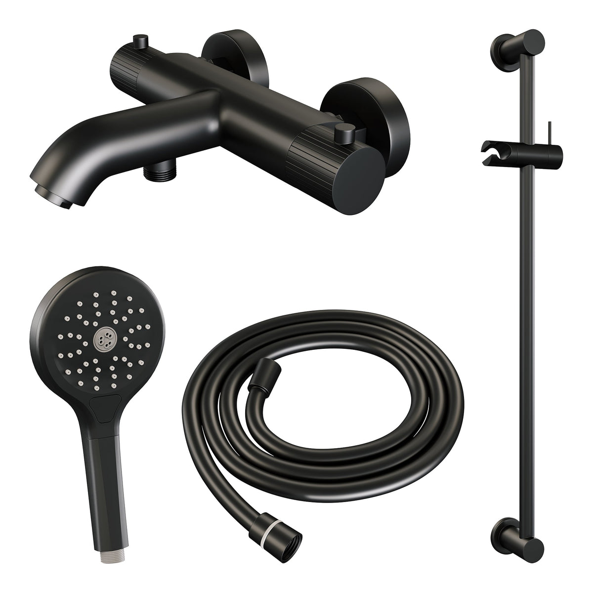 Brauer Stripe opbouw bad thermostaatkraan glijstangset - met 3-standen handdouche - Mat Zwart