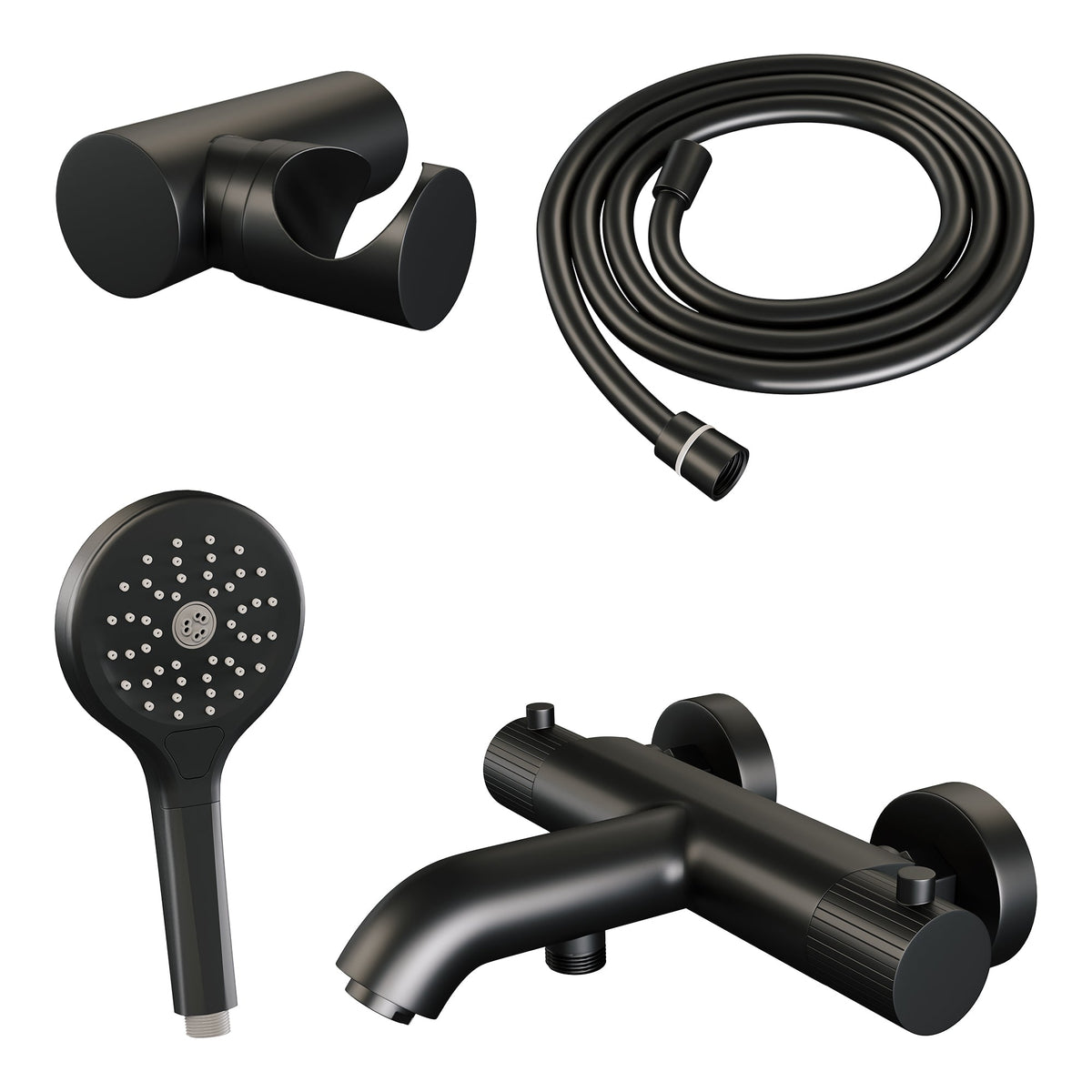 Brauer Stripe opbouw bad thermostaatkraan set - met 3-standen handdouche - Mat Zwart
